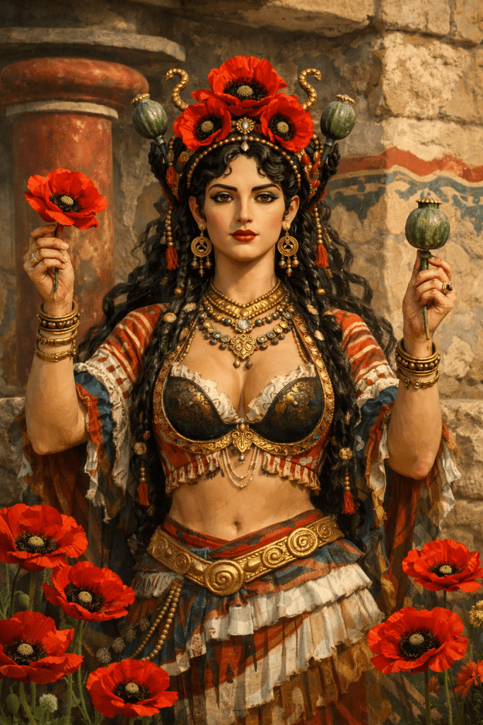 Copilot image of an Minoan poppy goddess