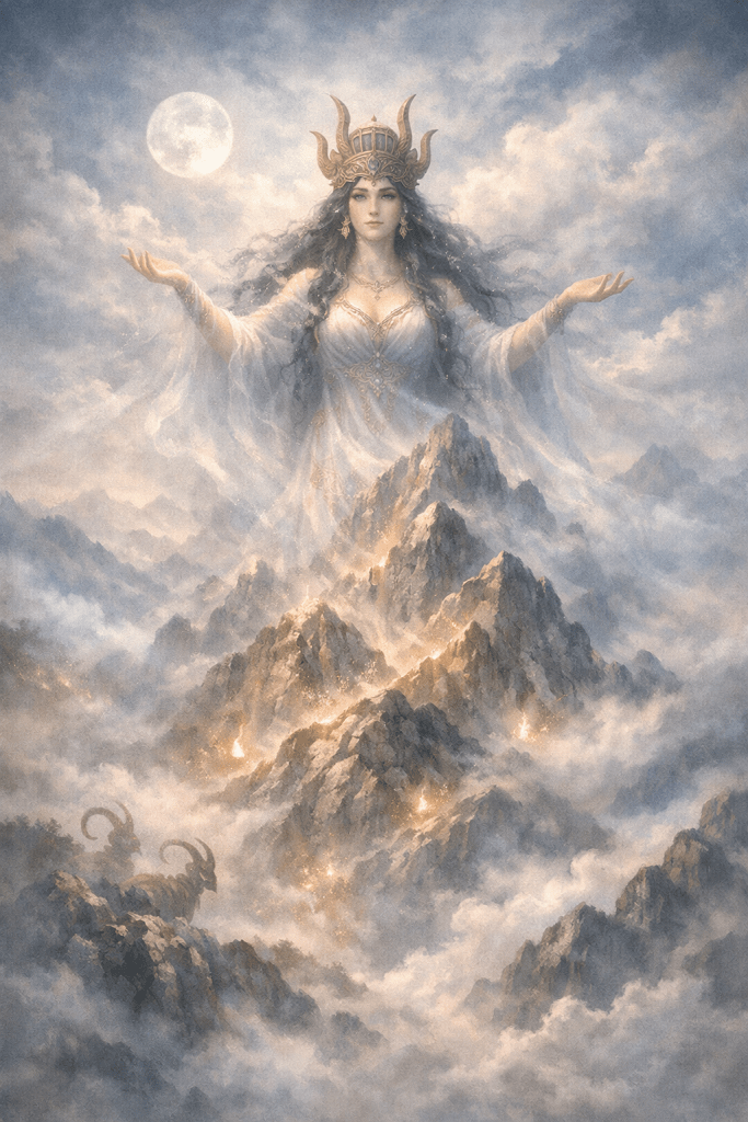 Image by Copilot of the mother of the mountain peaks