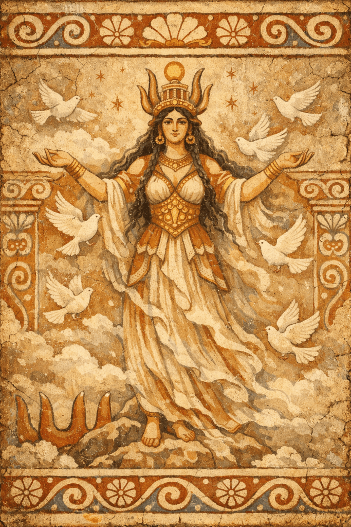 Image by Copilot of a dove goddess